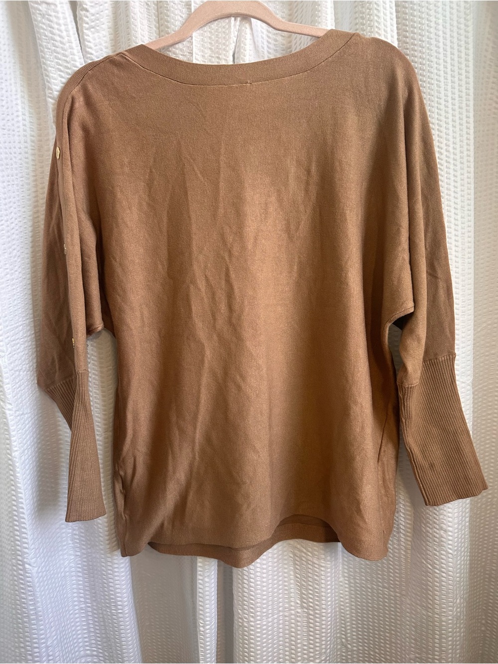 Anne Klein Camel Crewneck Sweater with Shoulder Button Detail - Picture 4 of 4